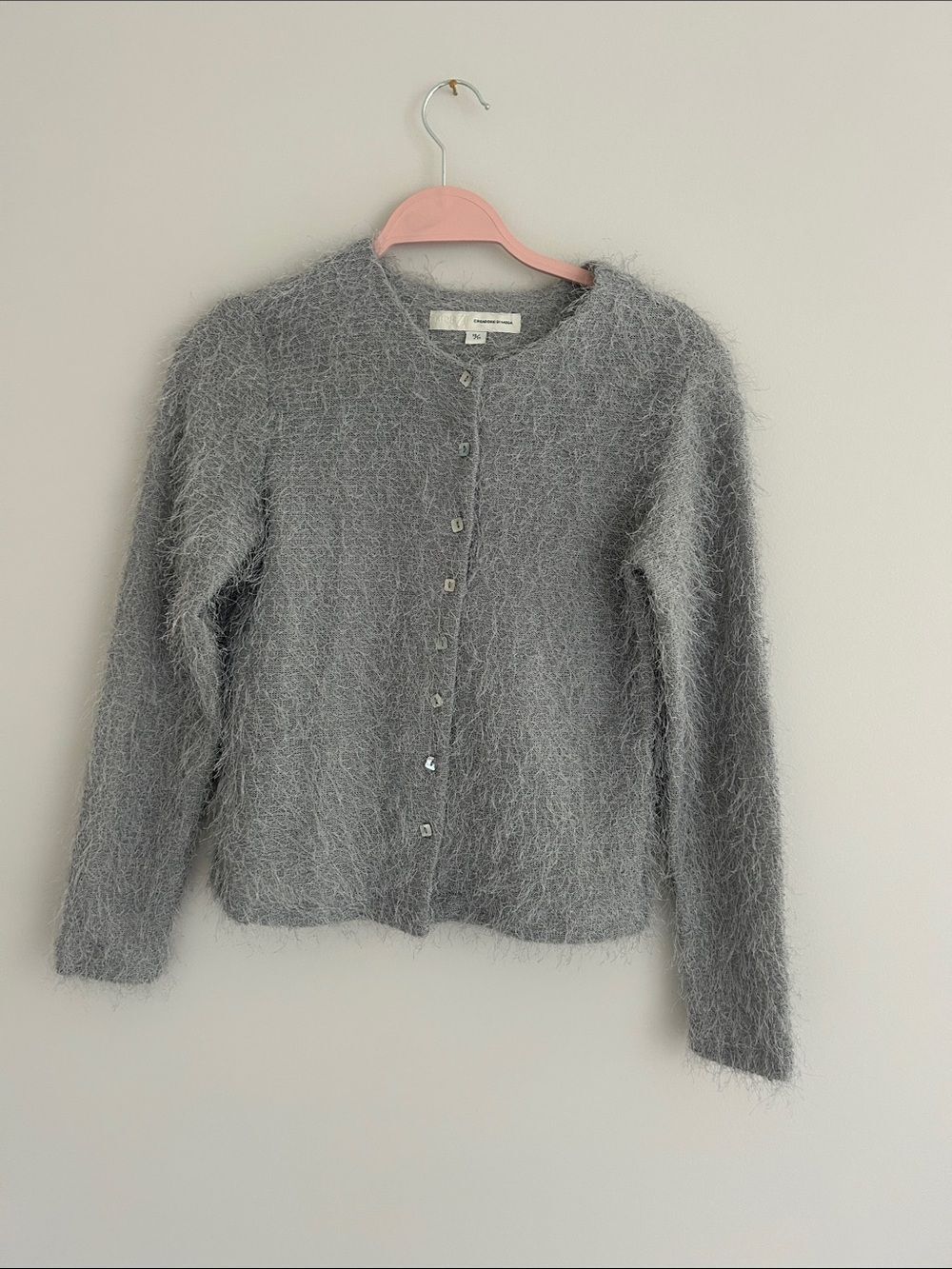 Vintage Y2K Grey Fuzzy Button Front Cardigan Sweater